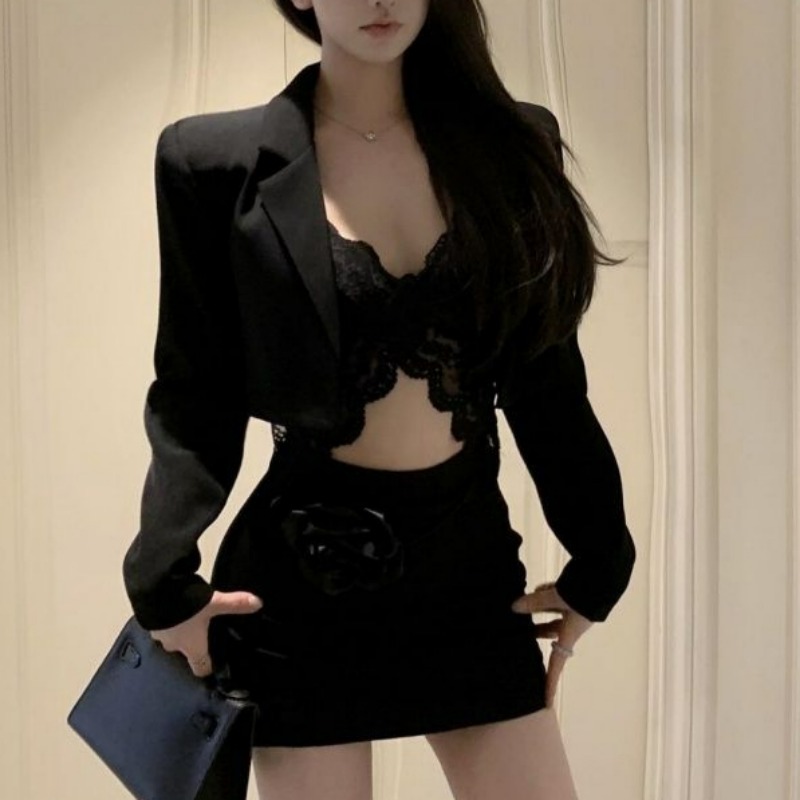 Black Spring Blazer Lace Brale - Lace Bralette Set avaliação e preço