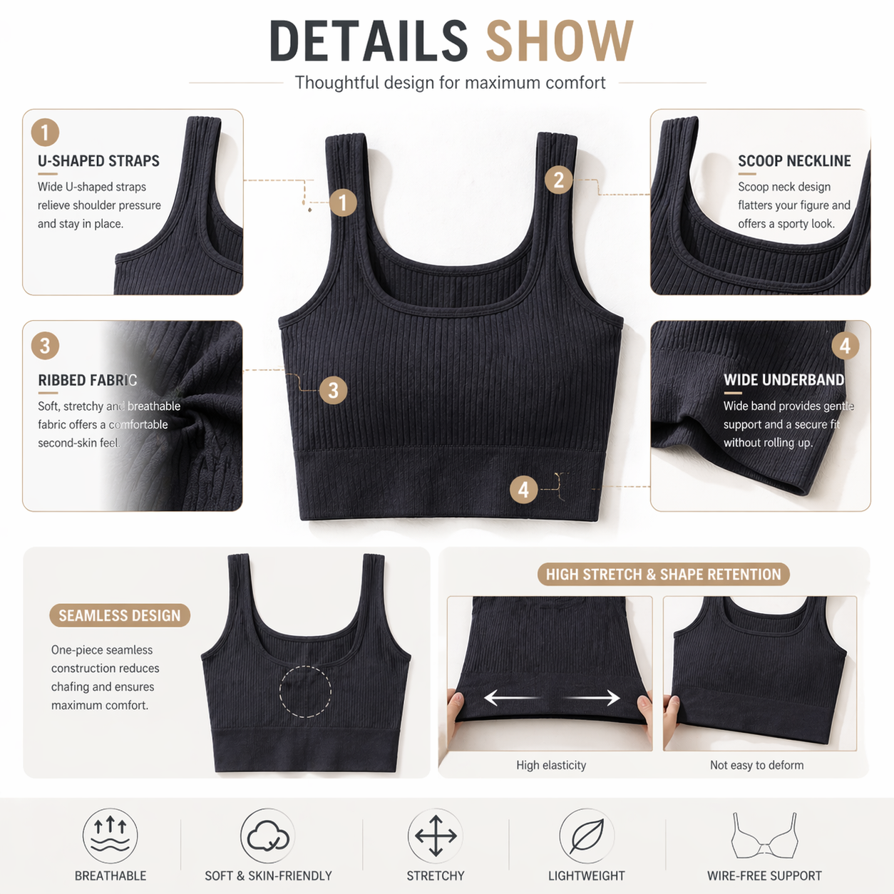 Women Seamless Ribbed Crop Top - T Shirt Bra Seamless avaliação e preço