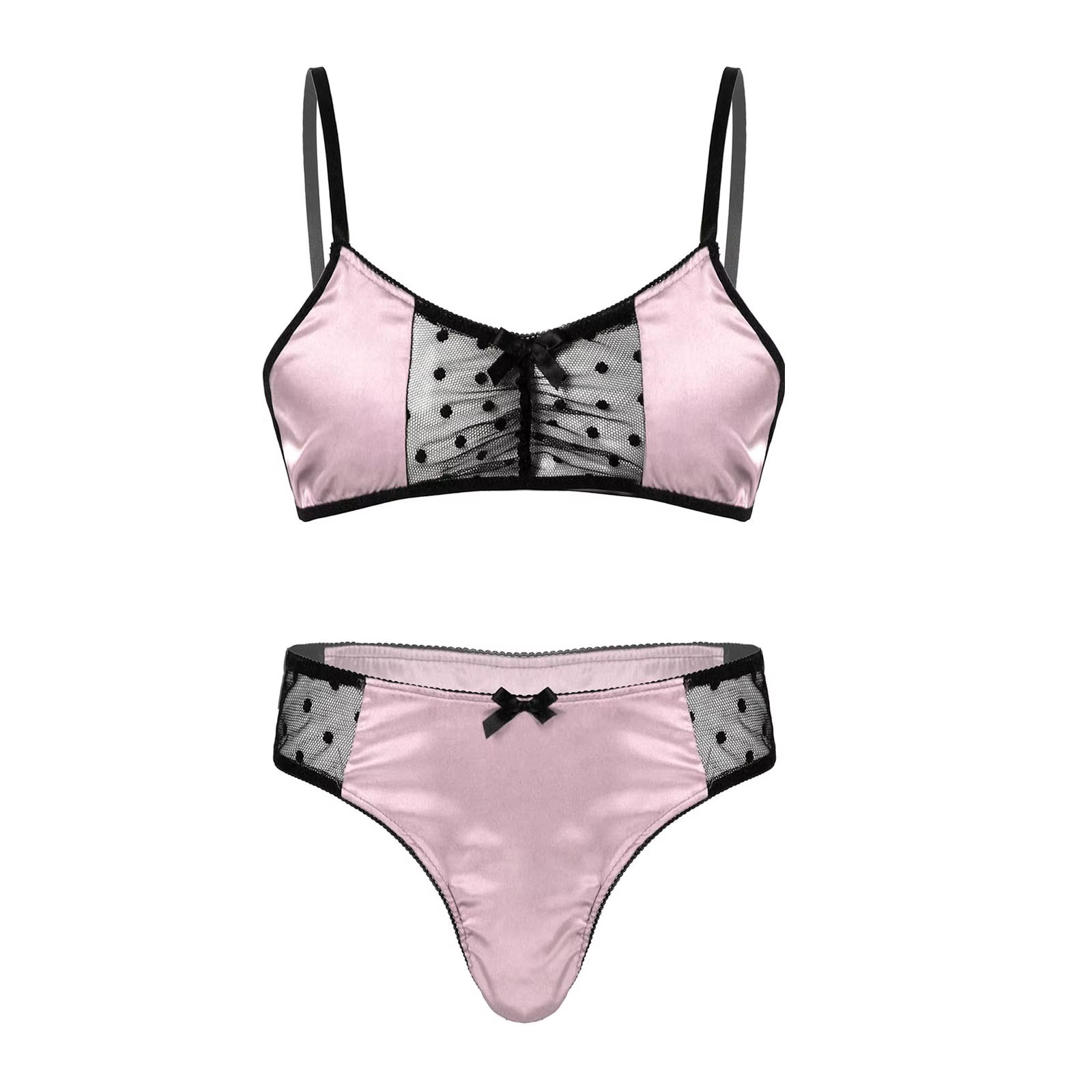 Men Satin Lingerie Suit Sissy  - Sheer Mesh Bra avaliação e preço