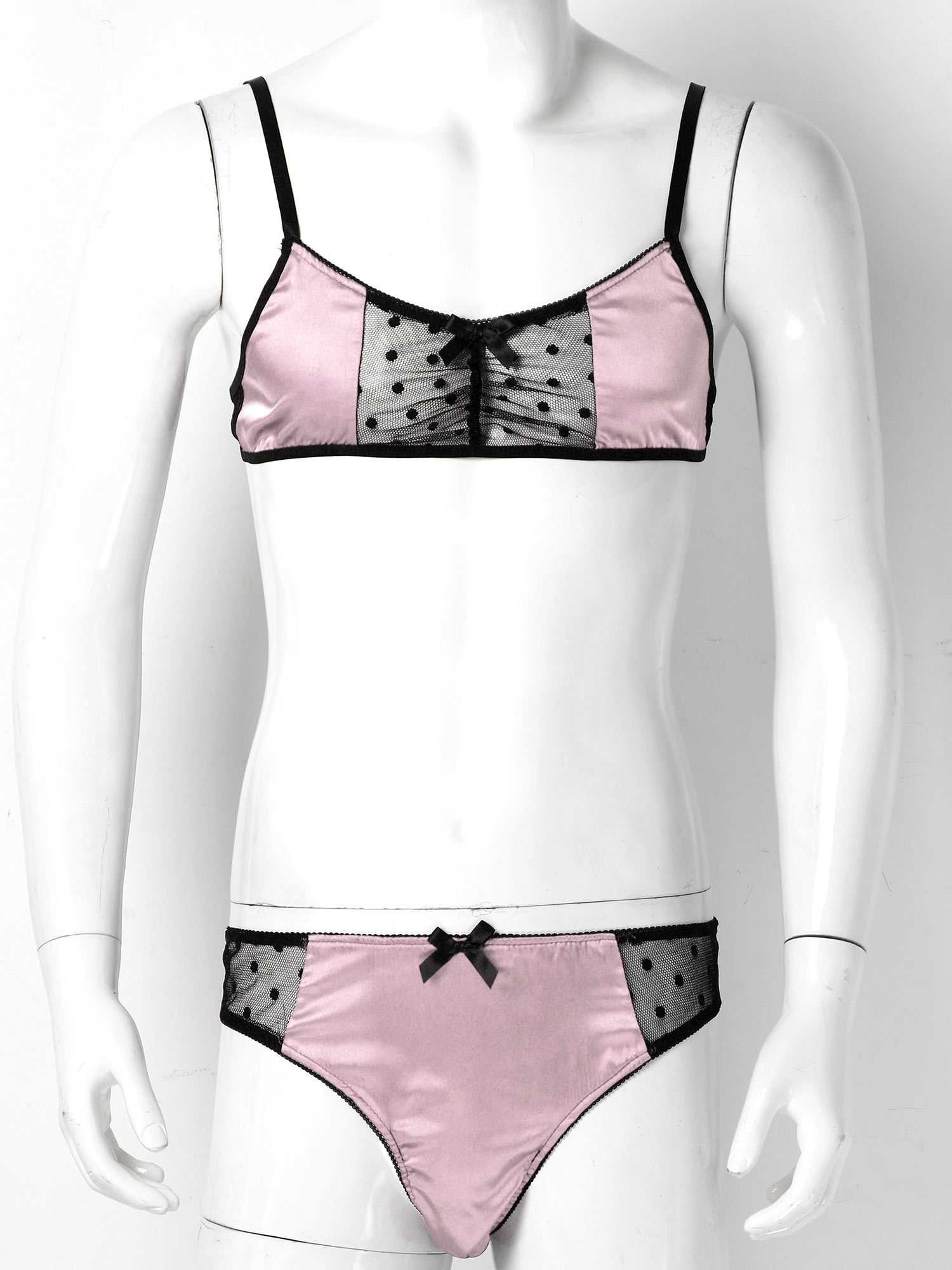 Men Satin Lingerie Suit Sissy  - Sheer Mesh Bra avaliação e preço