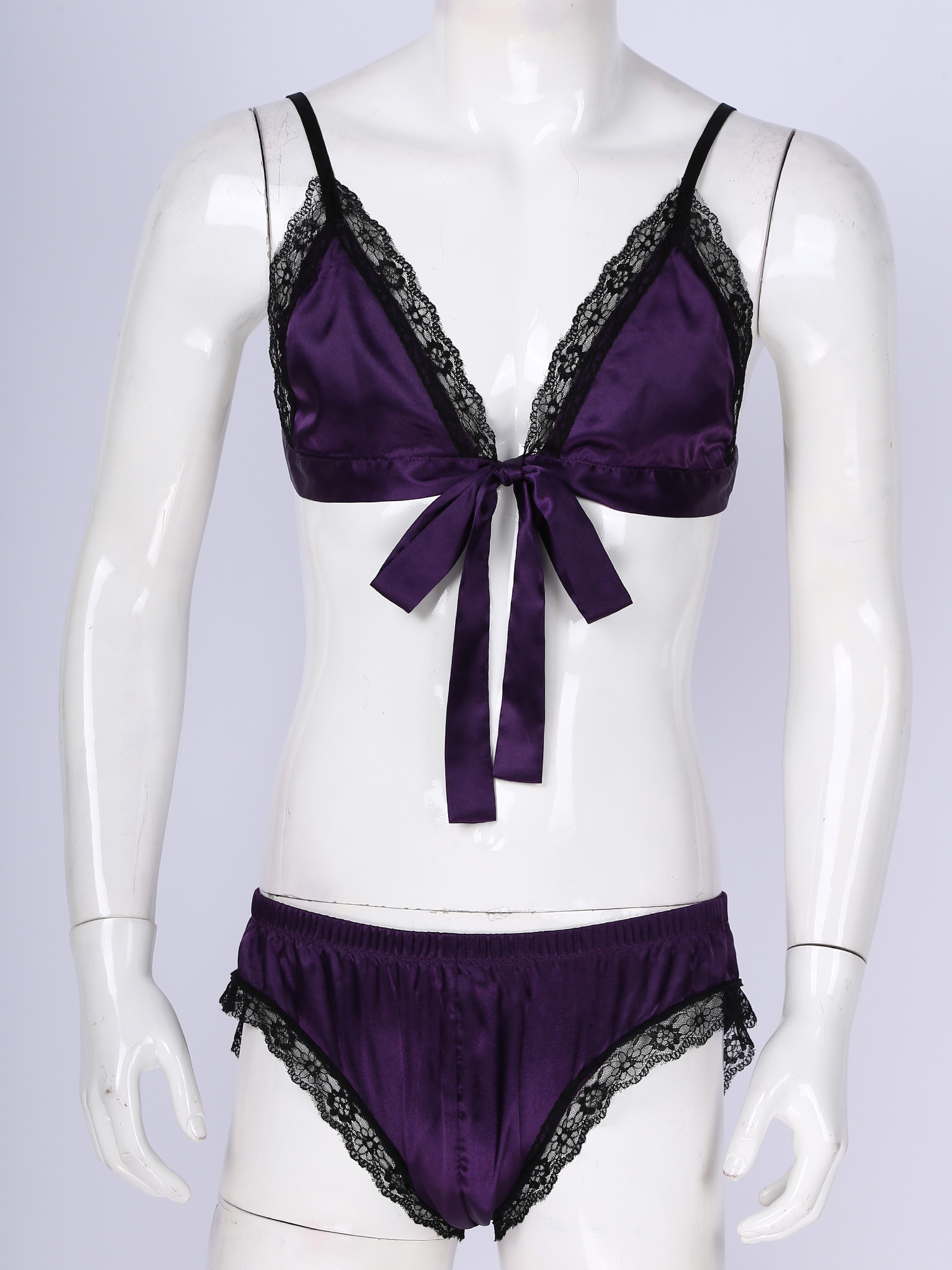 Men Satin Lingerie Suit Sissy  - Sheer Mesh Bra avaliação e preço