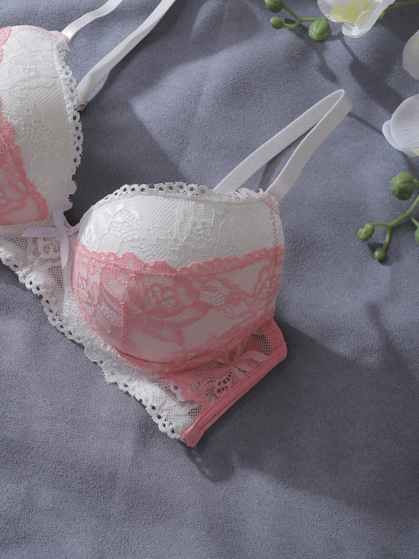 Pink and White Lace Patchwork  - Underwire Bra Padded avaliação e preço