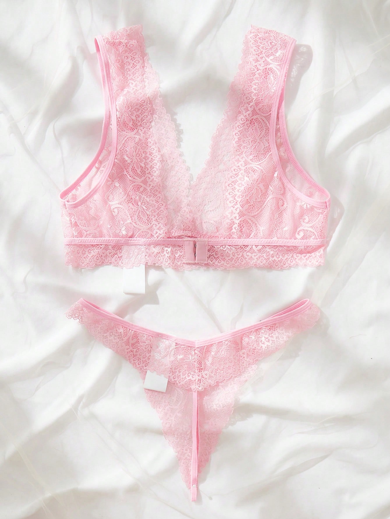 Pink Lace Lingerie Set Sheer F - Lace Bralette Set avaliação e preço