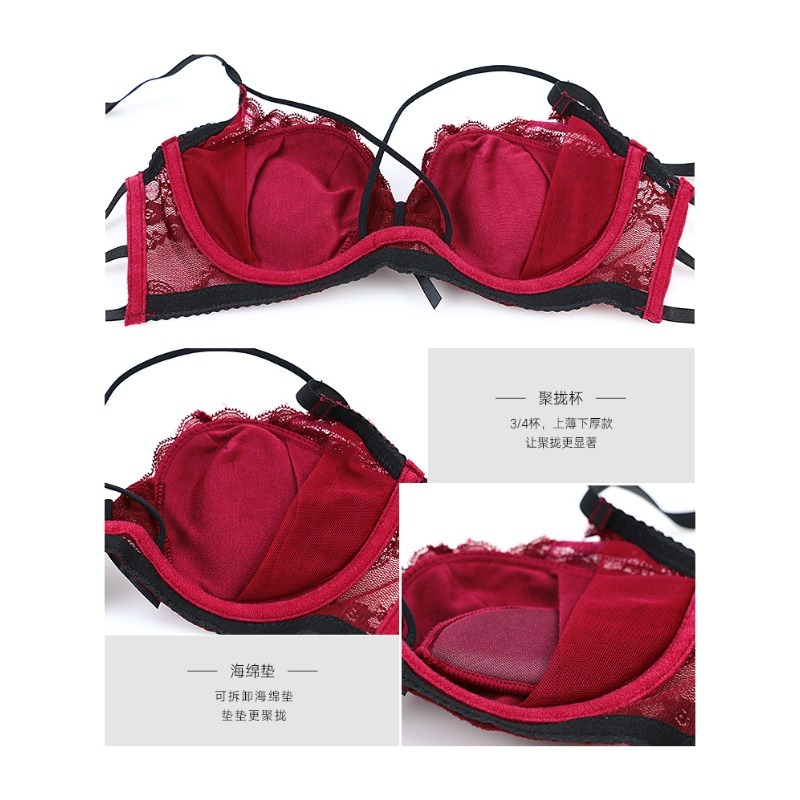 Elegant Lace Half Cup Bra Set, - Demi Bra Balconette avaliação e preço