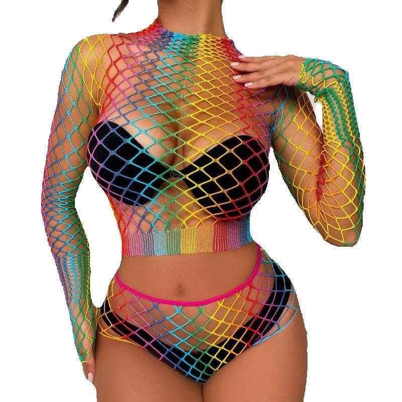 Sexy Rainbow Mesh Lingerie Set - Sheer Mesh Bra avaliação e preço