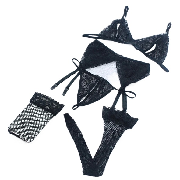 Lace Women Lingerie Set 4 Pcs  - Sheer Mesh Bra avaliação e preço