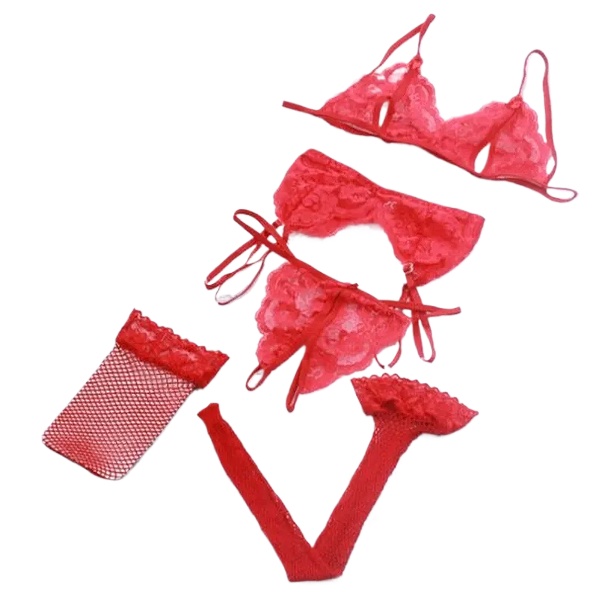 Lace Women Lingerie Set 4 Pcs  - Sheer Mesh Bra avaliação e preço
