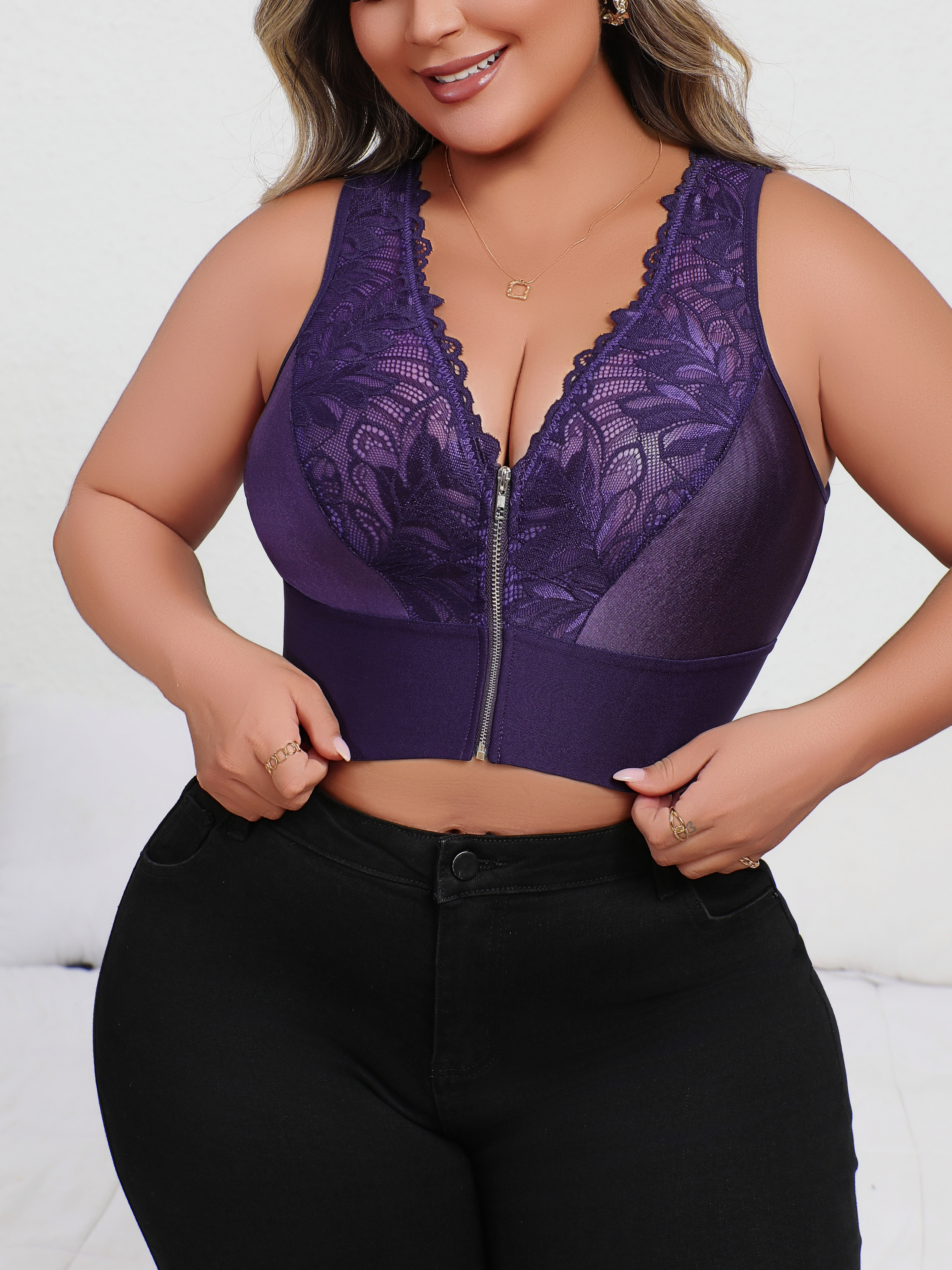 New Arrival Plus Size Sexy Pur - Plunge Bra Push Up avaliação e preço
