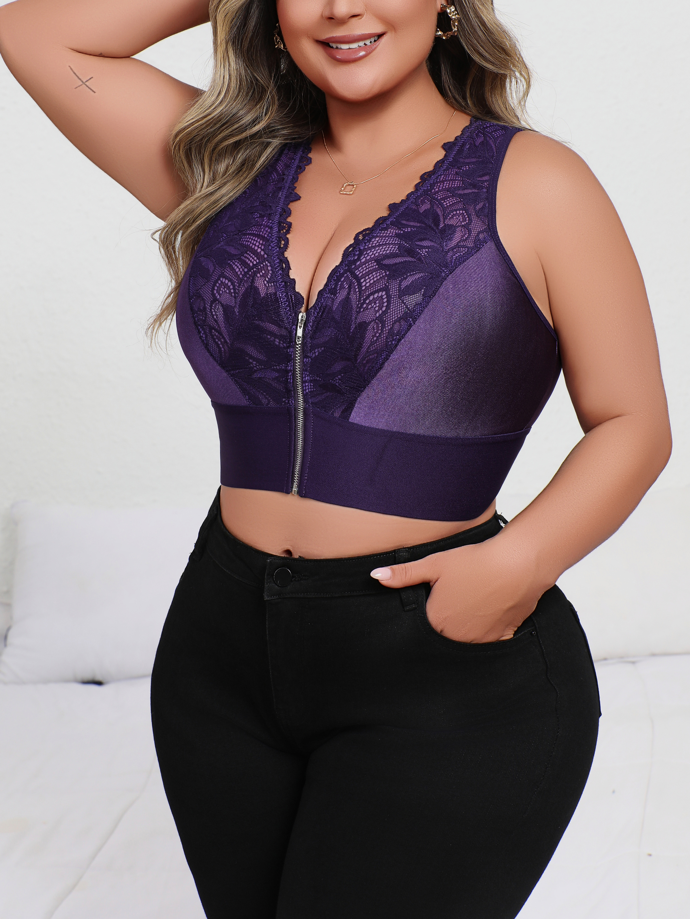 New Arrival Plus Size Sexy Pur - Plunge Bra Push Up avaliação e preço