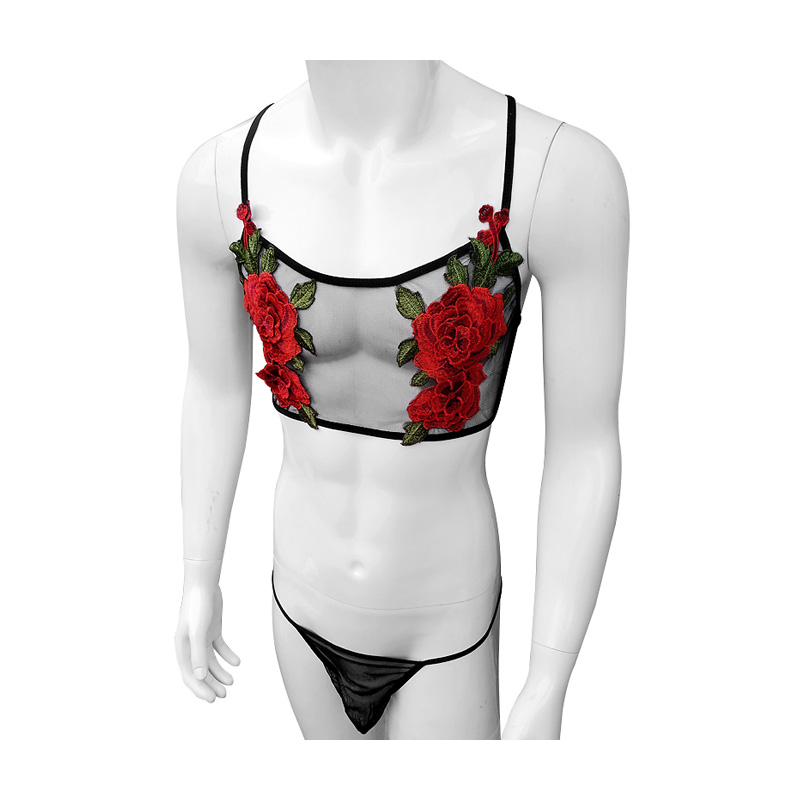 Sexy Embroidery Mens See Throu - Sheer Mesh Bra avaliação e preço
