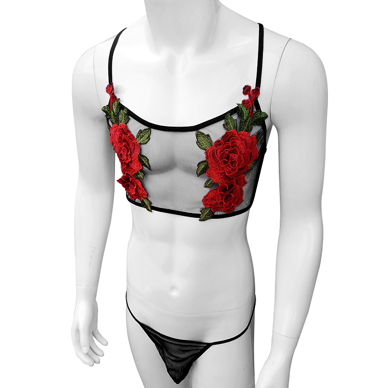 Sexy Embroidery Mens See Throu - Sheer Mesh Bra avaliação e preço