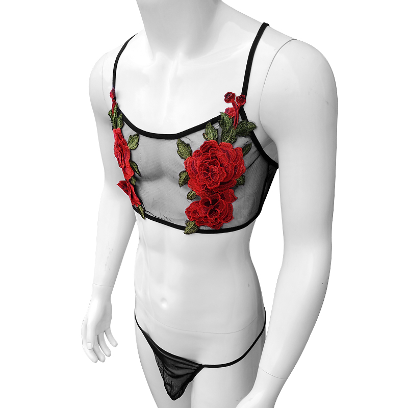 Sexy Embroidery Mens See Throu - Sheer Mesh Bra avaliação e preço