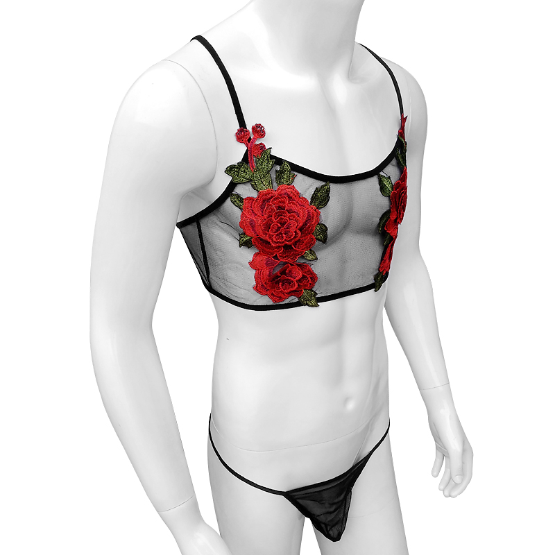 Sexy Embroidery Mens See Throu - Sheer Mesh Bra avaliação e preço